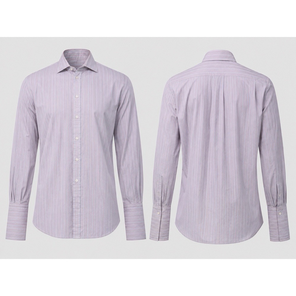 Thomas Pink Shirt Mens 16x36  W/XL Sleeves Gray Red Strip Dress Shirt Button Up